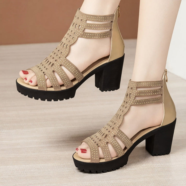 Teagan Hearth Heeled Sandals – Beige