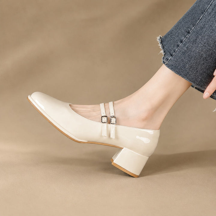 Madeline Garden Block-Heel Pumps – Beige