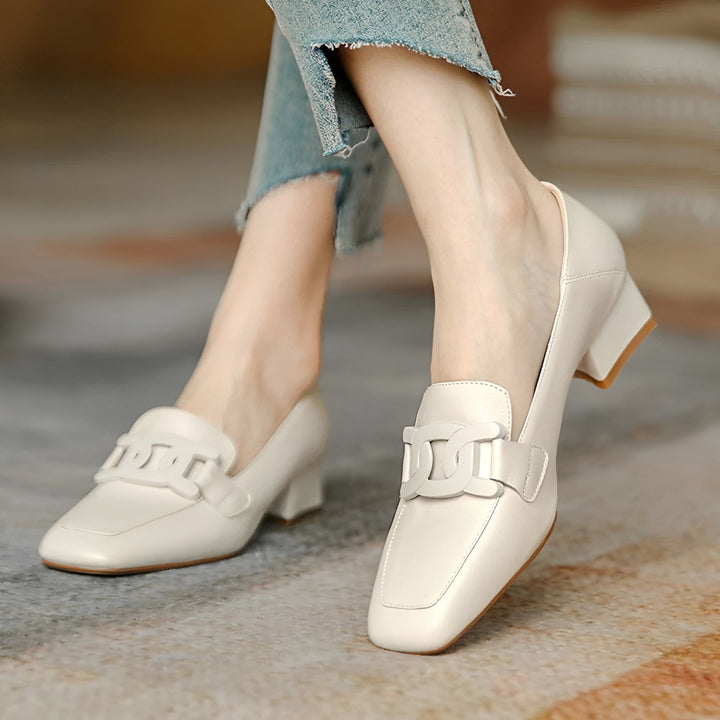 Piper Hearth Block-Heel Mules – Beige