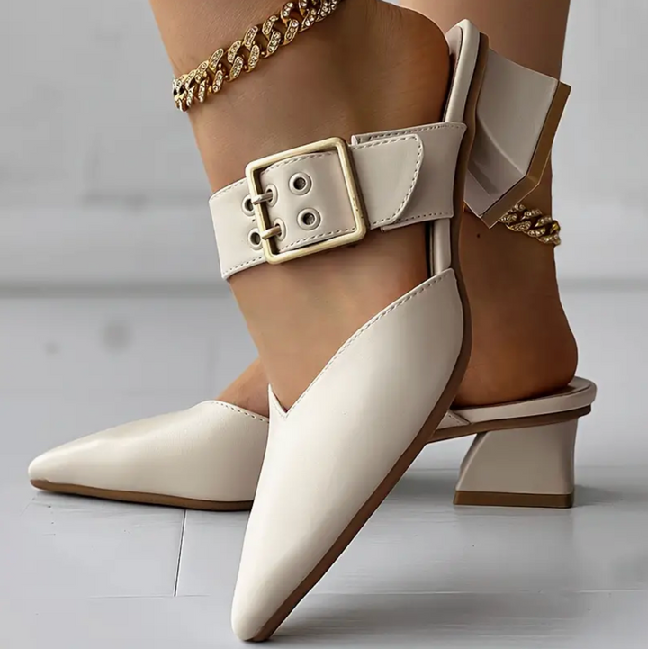 Maya Camellia Block-Heel Pumps by Sunday Pair