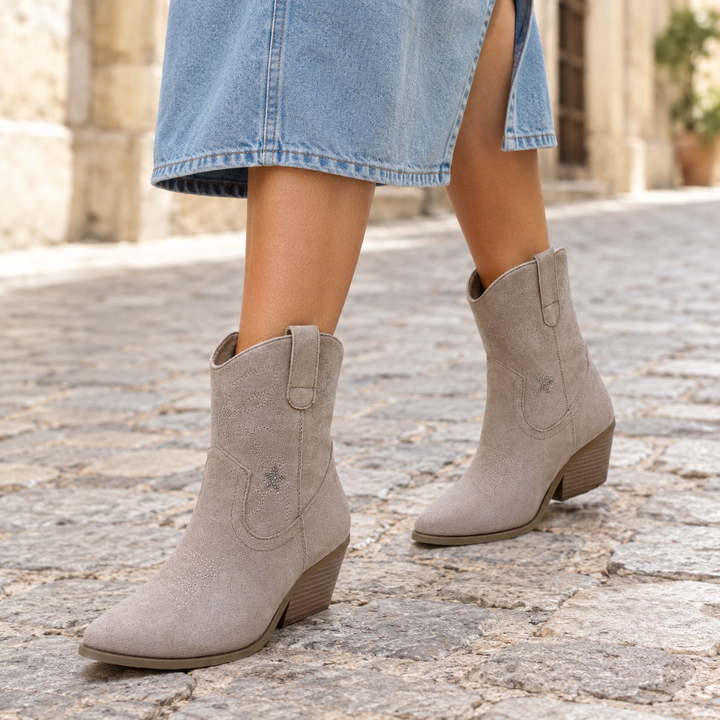 Morgan Parlor Western Ankle Boots – Taupe